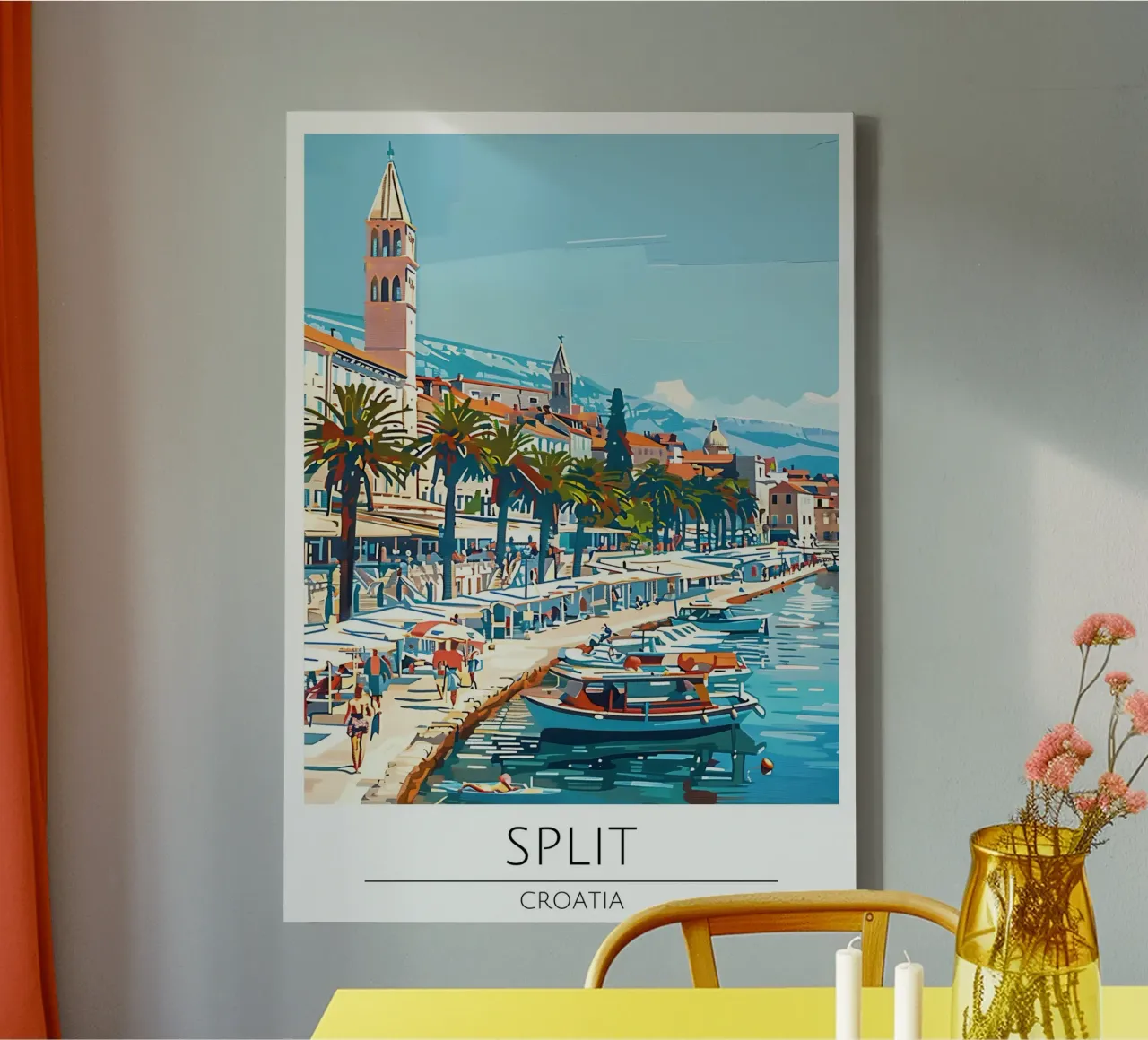 Split Kroatië Reisposter Kuststad Jachthaven canvas met Baklijst van homdeco