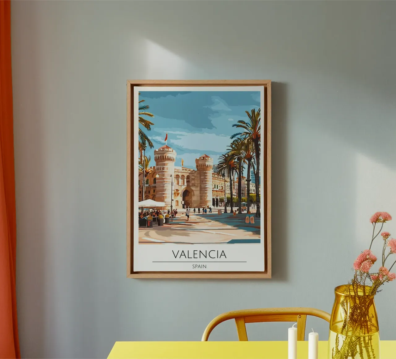 Valencia Spanje Reisposter Torres de Serranos Kunst canvas met Baklijst van homdeco