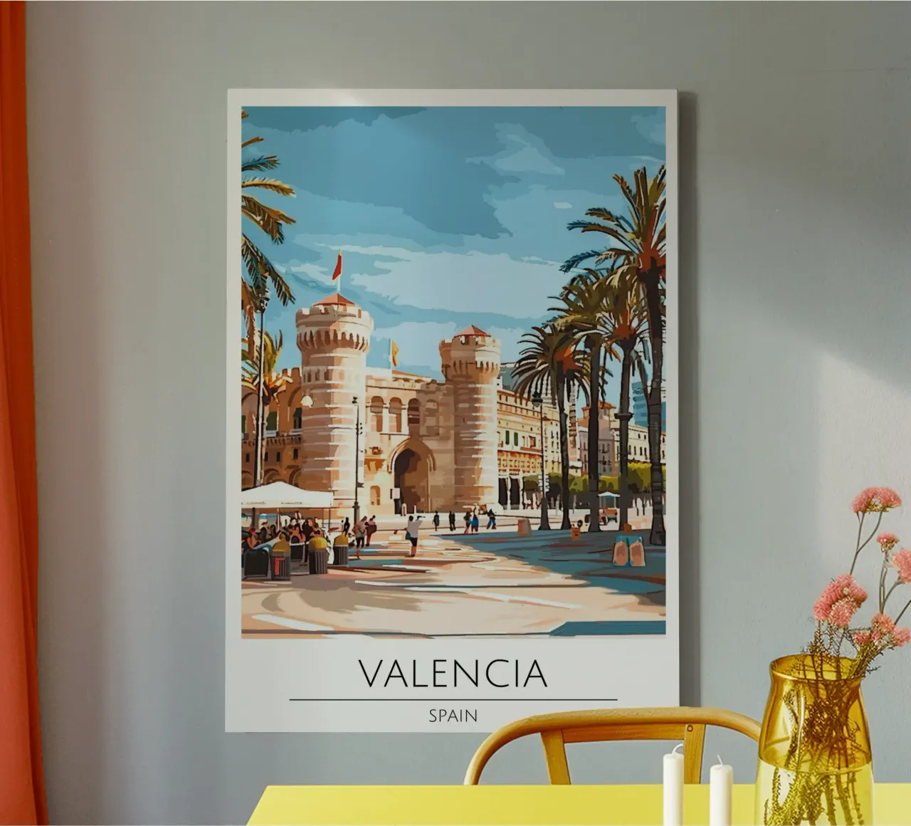 Valencia Spanje Reisposter Torres de Serranos Kunst canvas met Baklijst van homdeco