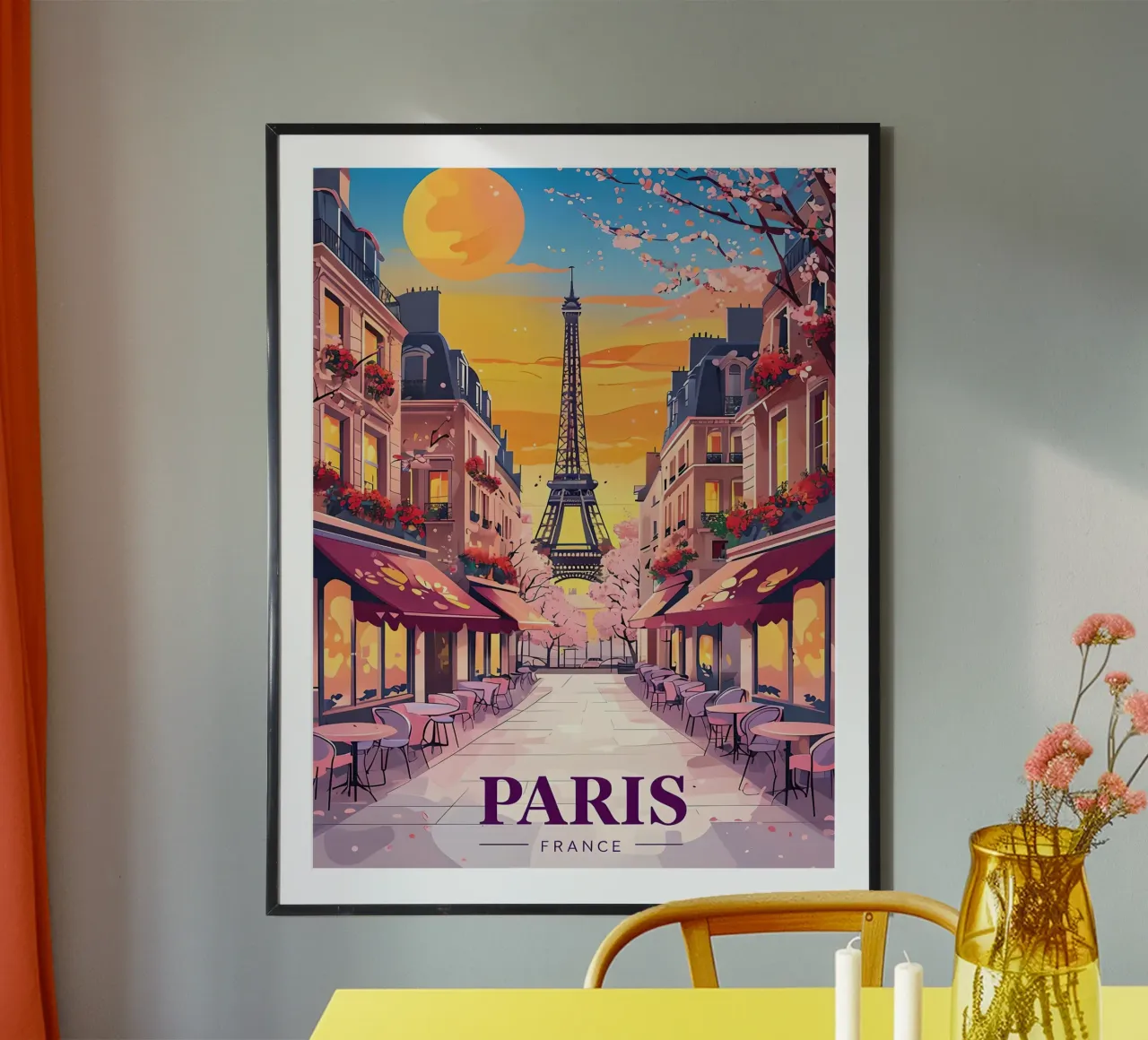 Parigi, Francia, vista stradale, Torre Eiffel poster con telaio in plastica da 🥝 KIWI STORE