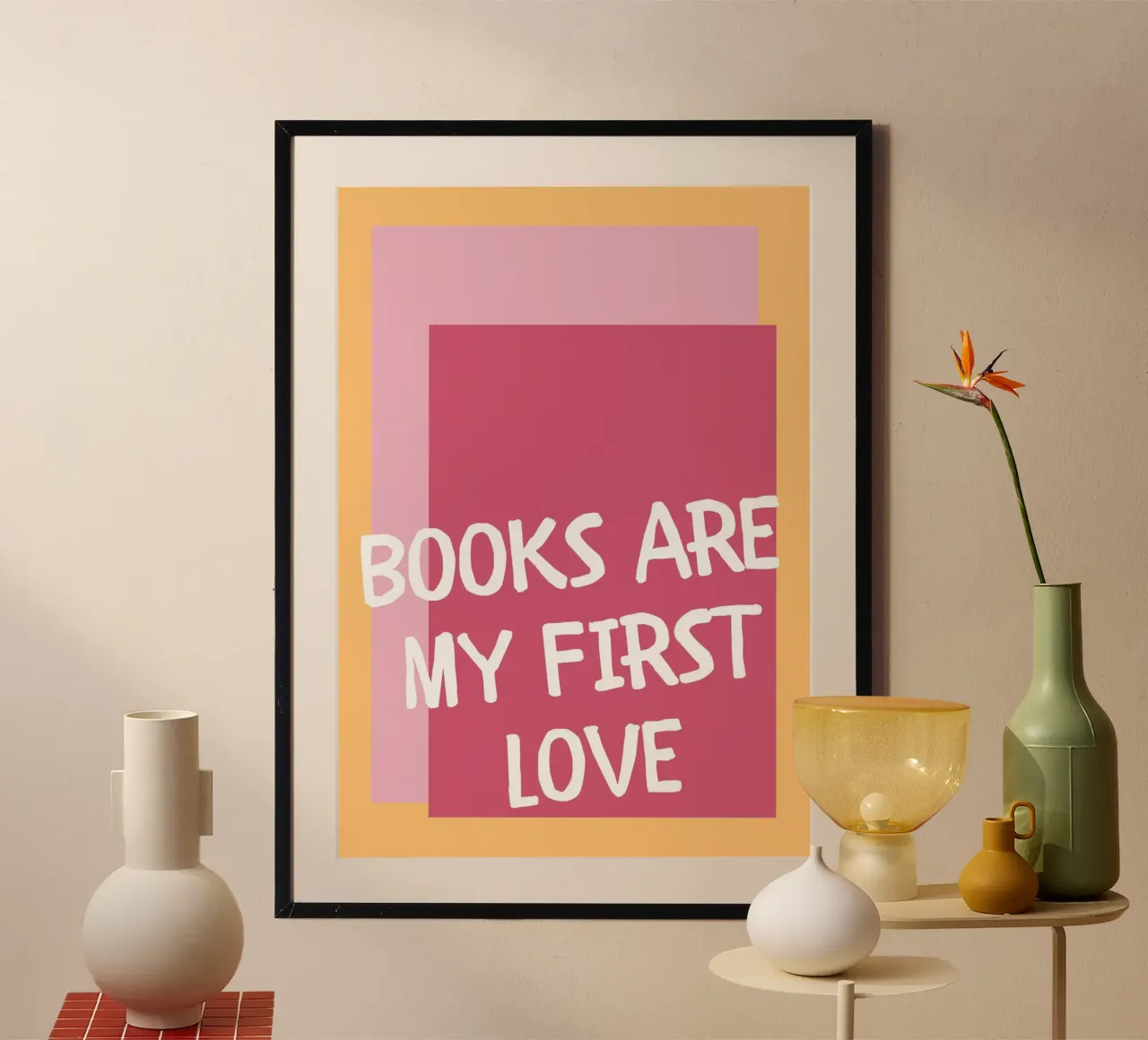 Cita "Los libros son mi primer amor" - Retro Style Book Lov poster con marco de aluminio de vintagepod