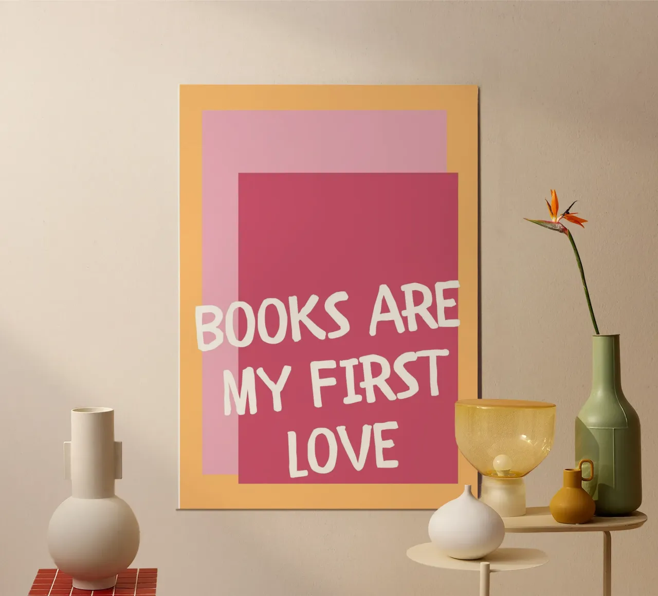 Cita "Los libros son mi primer amor" - Retro Style Book Lov poster con marco de aluminio de vintagepod