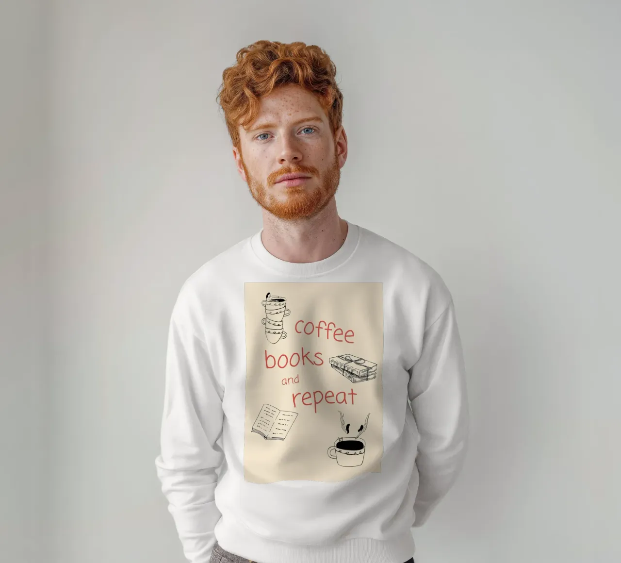 "Coffee Books and Repeat" - Accogliente poster disegnato a mano per un libro felpa da vintagepod