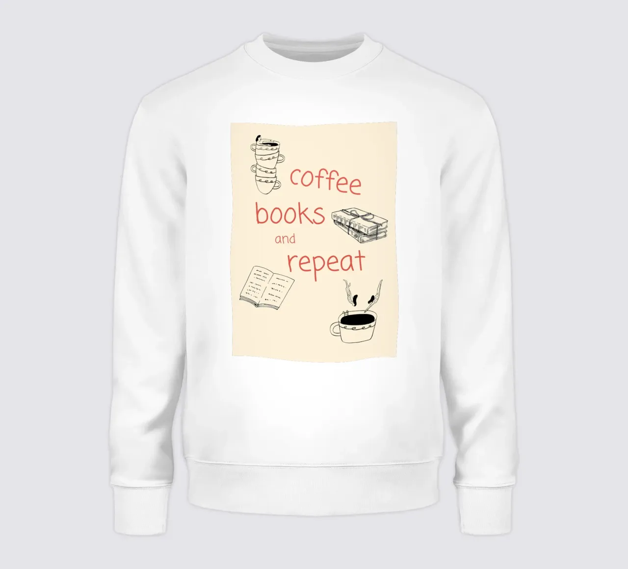 "Coffee Books and Repeat" - Accogliente poster disegnato a mano per un libro felpa da vintagepod