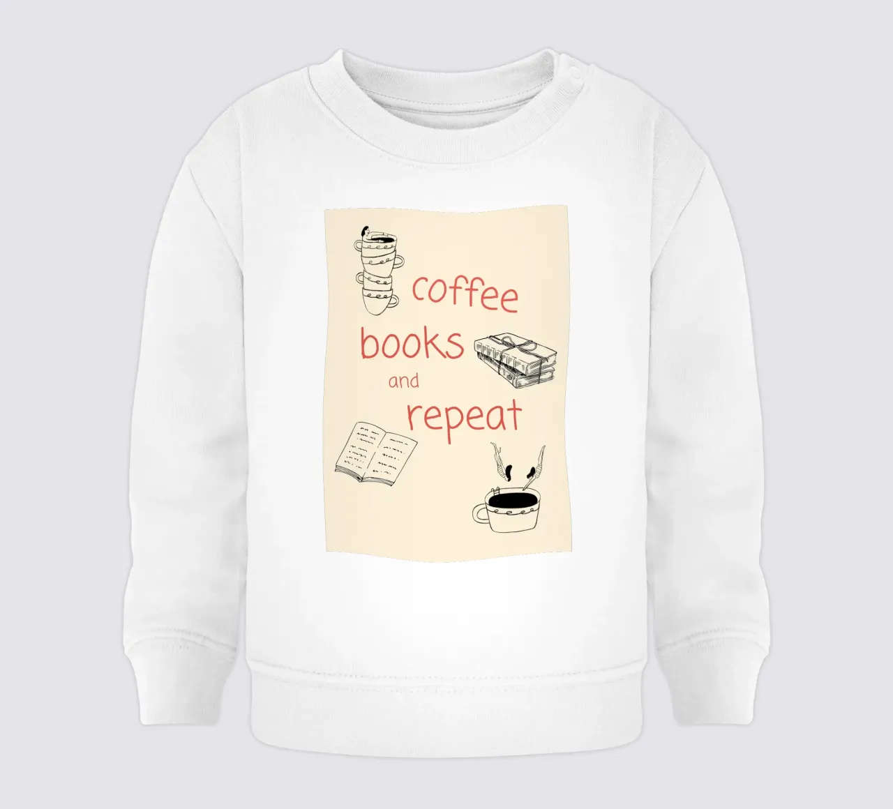 "Coffee Books and Repeat" - Accogliente poster disegnato a mano per un libro felpa neonato da vintagepod