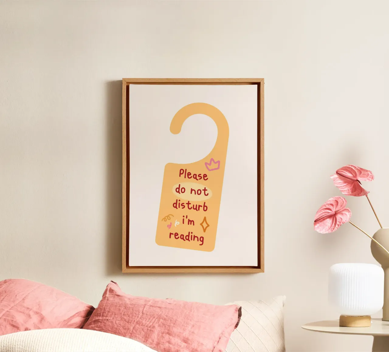 "Please Do Not Disturb" Reading Door Hanger Art Print canvas with Floater frame by vintagepod