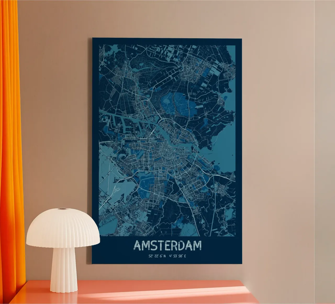 Amsterdam kunstdruk - Geometrische stadsplattegrond canvas met Baklijst van CityMapPoster