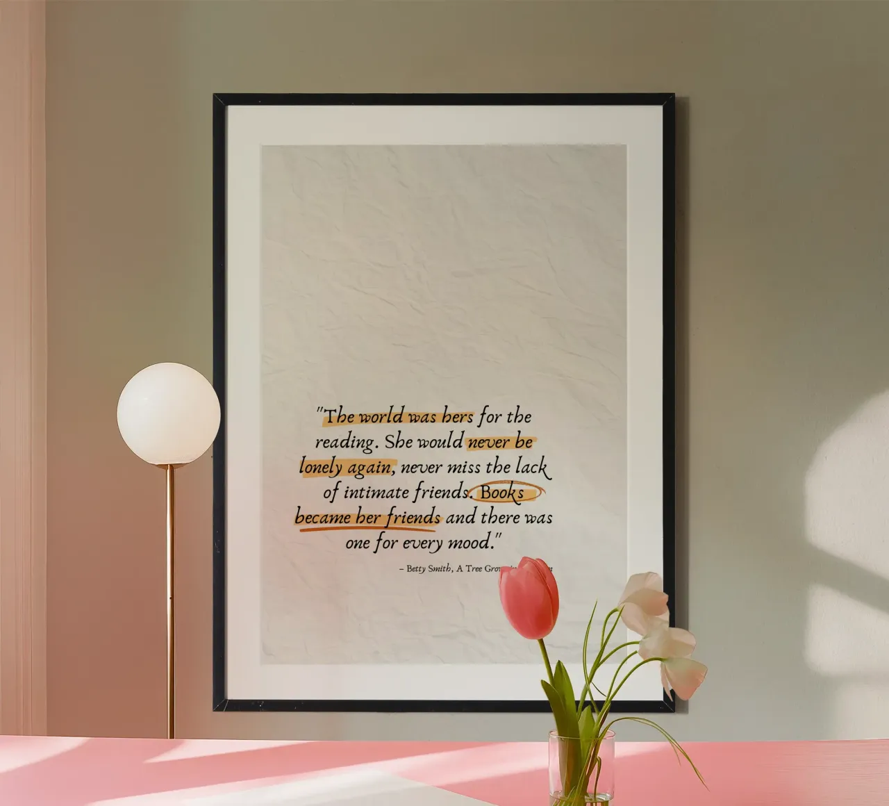 "Poster con citazione letteraria "Un albero cresce a Brooklyn poster con telaio in alluminio da vintagepod