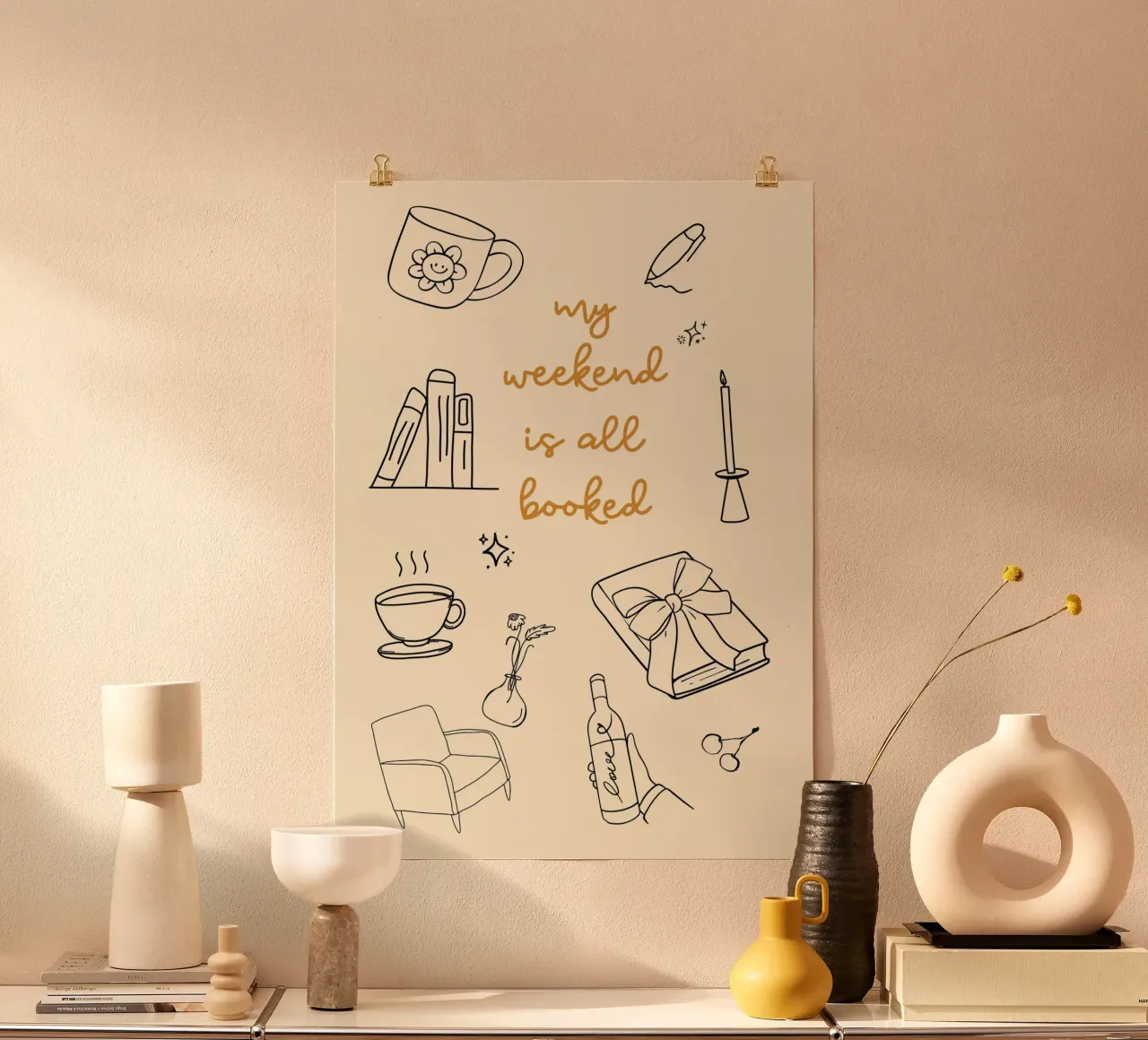 "Il mio weekend è tutto prenotato" - Poster estetico accogliente poster con telaio in plastica da vintagepod