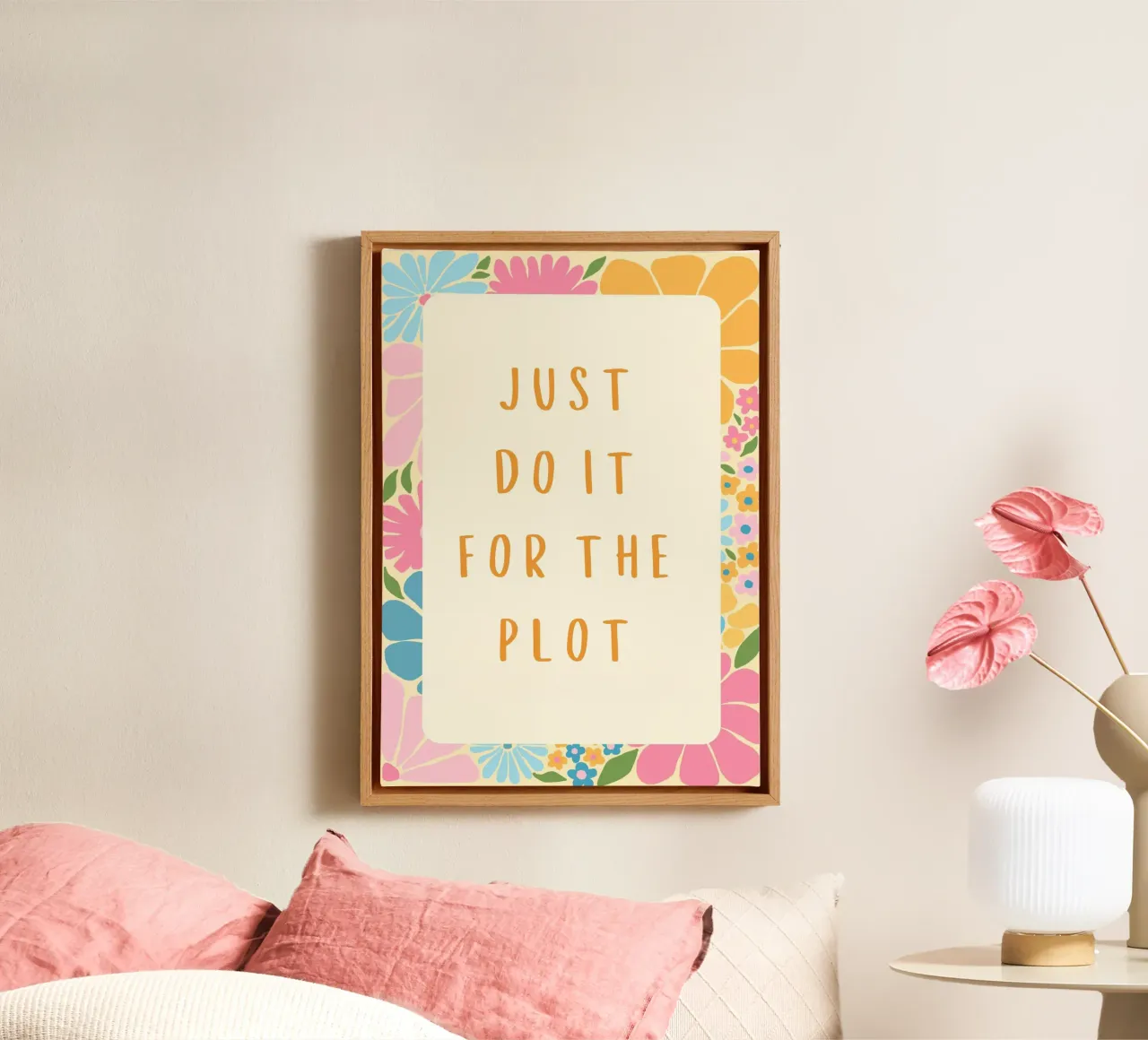 "Just Do It For The Plot" - Floral Aesthetic Poster canvas with Floater frame by vintagepod