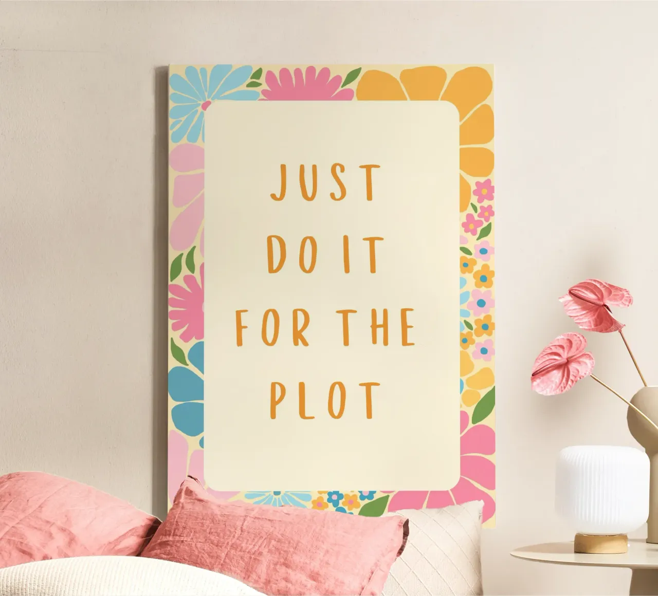 "Just Do It For The Plot" - Floral Aesthetic Poster canvas with Floater frame by vintagepod