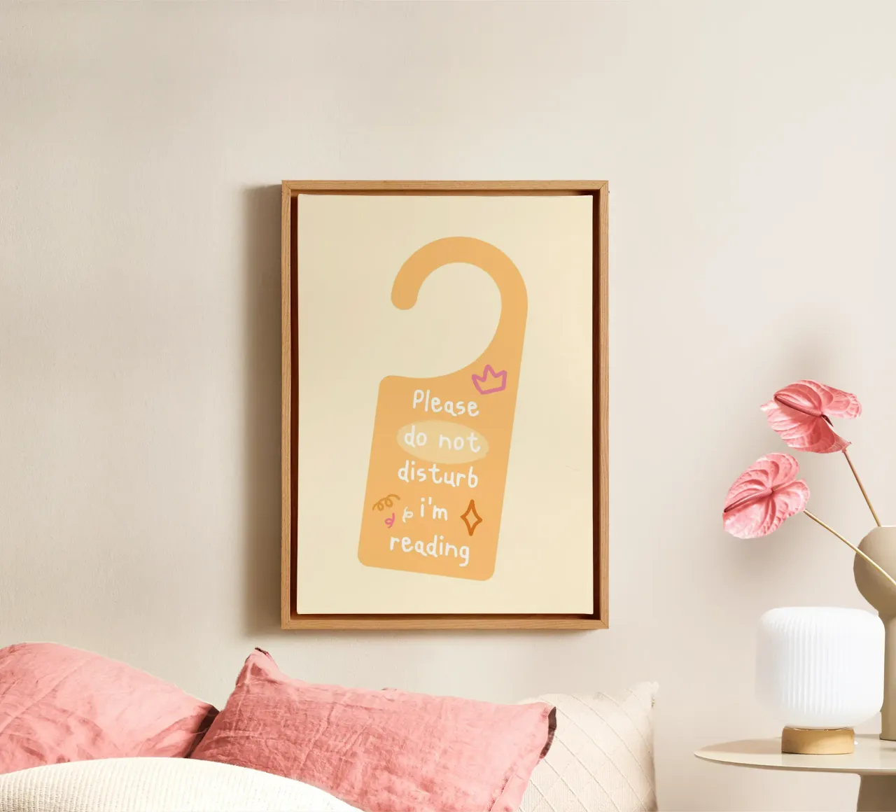 "Please Do Not Disturb" Reading Door Hanger Art Print canvas with Floater frame by vintagepod