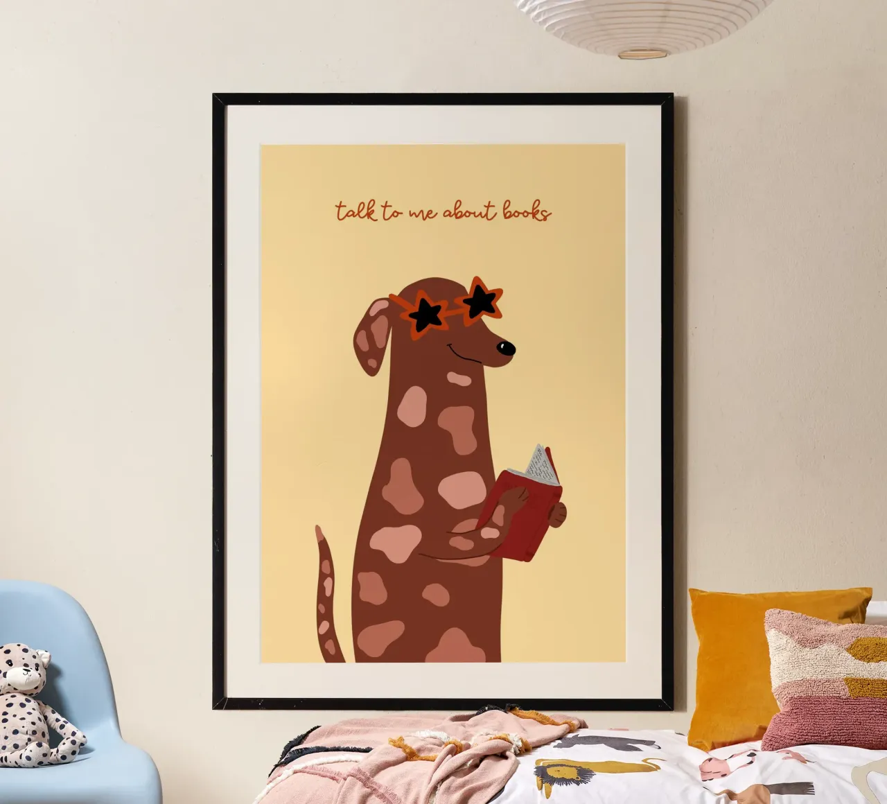 "Talk to Me About Books" - Quirky Dog Art Print poster by vintagepod