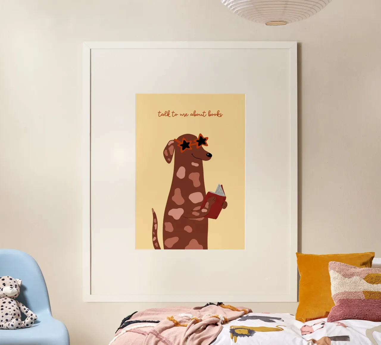 "Talk to Me About Books" - Quirky Dog Art Print poster by vintagepod