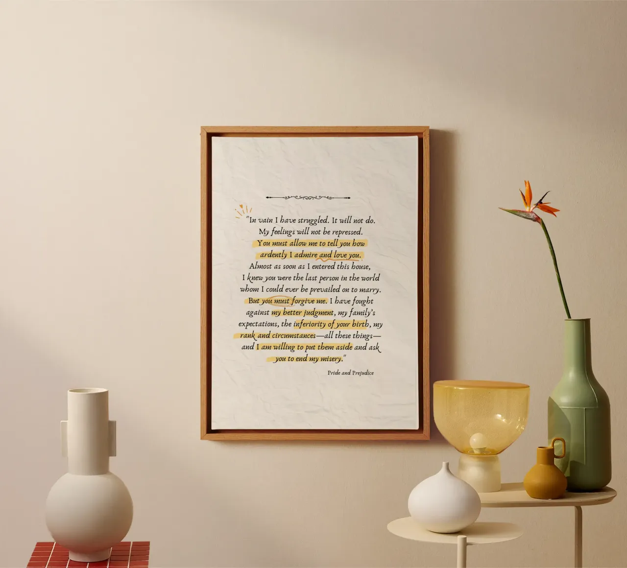 Pride and Prejudice Citaat Kunstdruk - Mr. Darcy's Brief canvas met Baklijst van vintagepod
