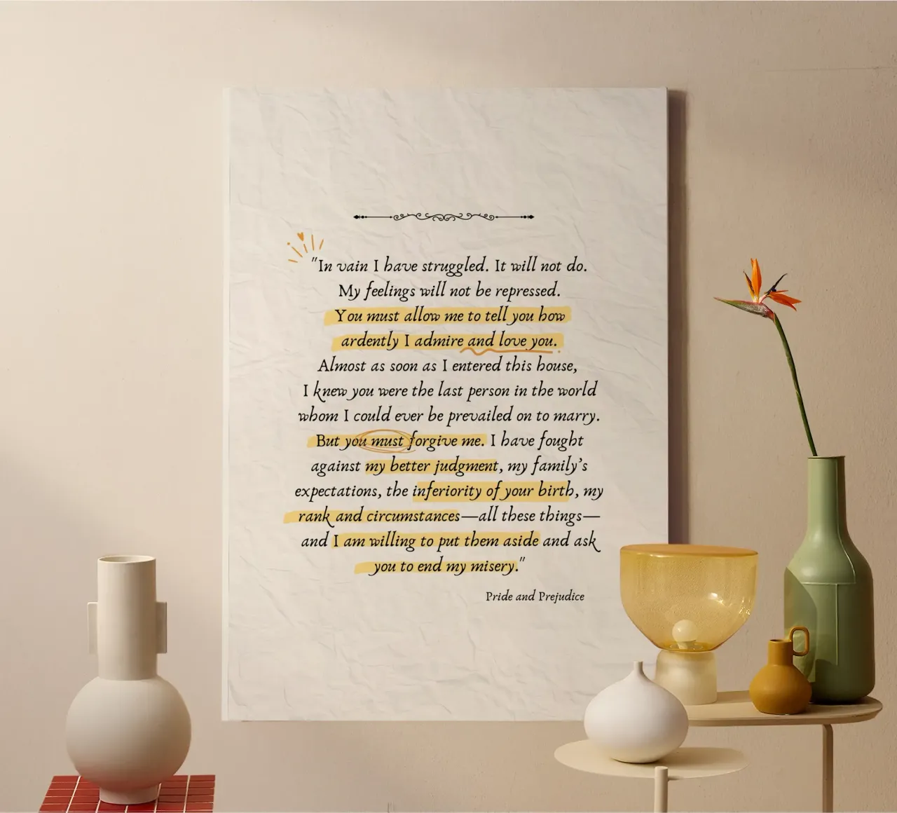 Pride and Prejudice Citaat Kunstdruk - Mr. Darcy's Brief canvas met Baklijst van vintagepod