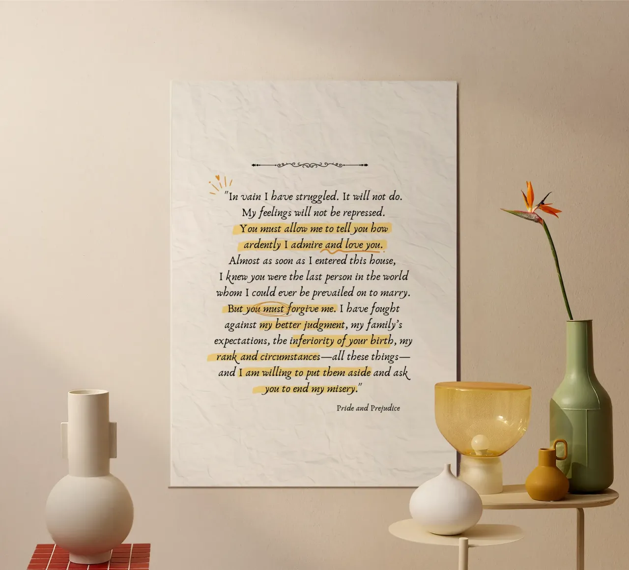 Stolz und Vorurteil Zitat Kunstdruck - Mr. Darcys Brief Poster mit Kunststoffrahmen von vintagepod