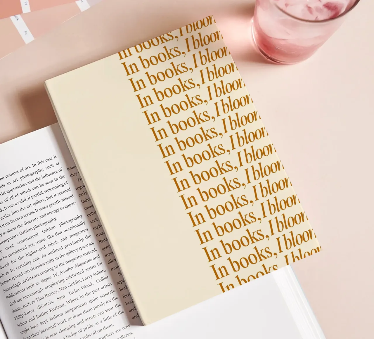 "In Books, I Bloom" - Minimalist Repeating Text Poster notebook by vintagepod