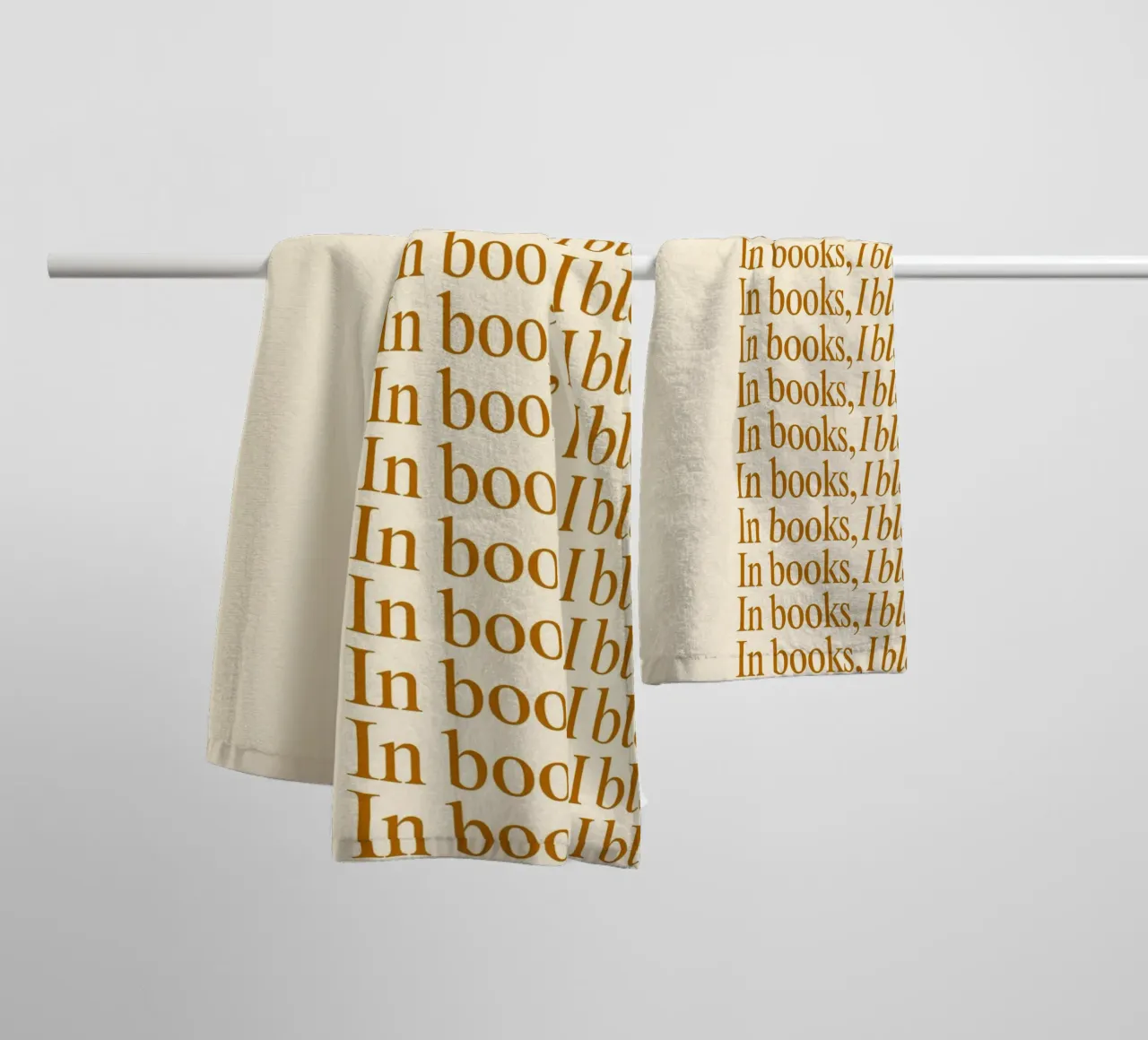 "In Books, I Bloom" - Minimalist Repeating Text Poster towel by vintagepod