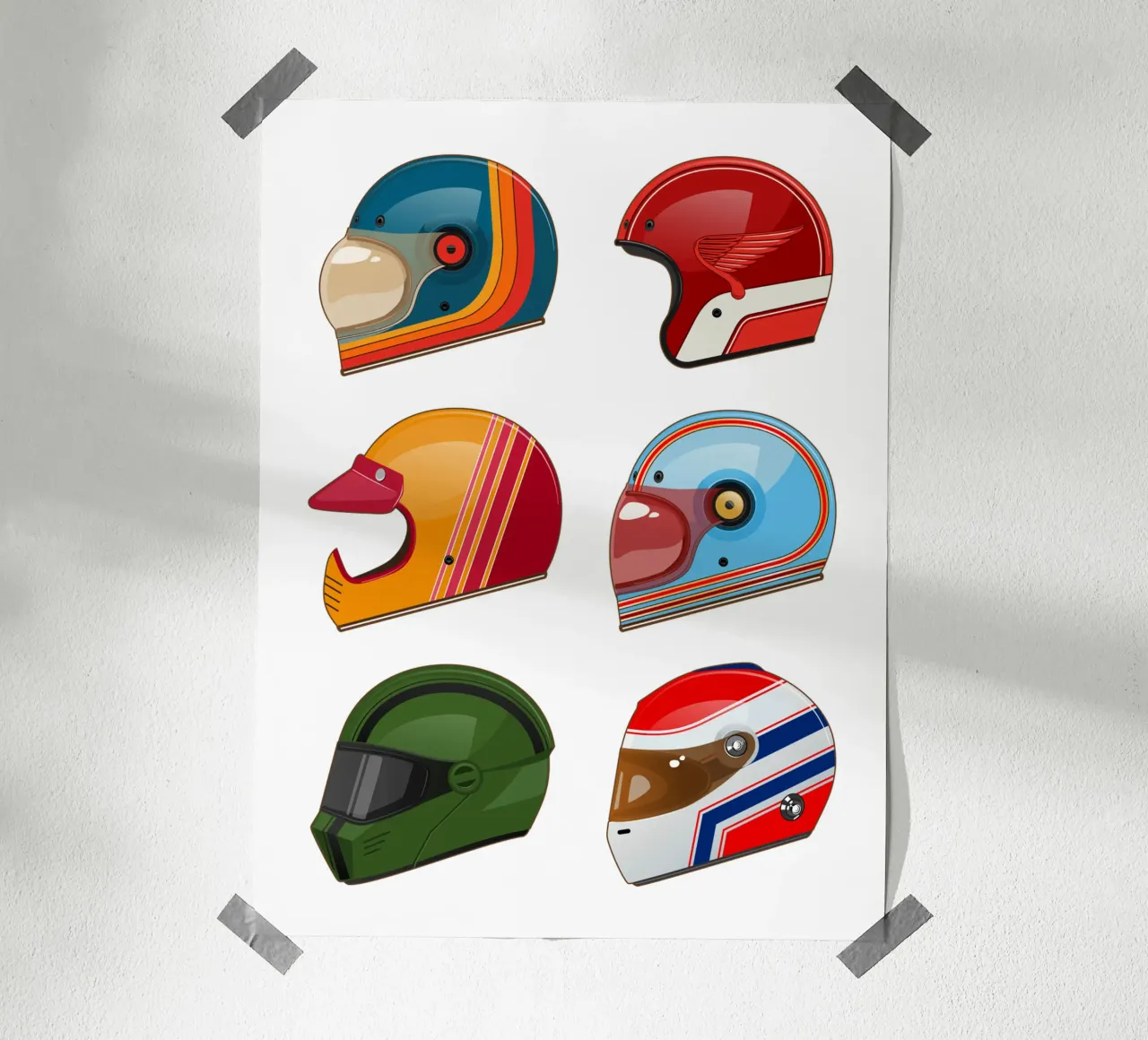 Oldtimer-Motorradhelme Poster von Mariel Toigo