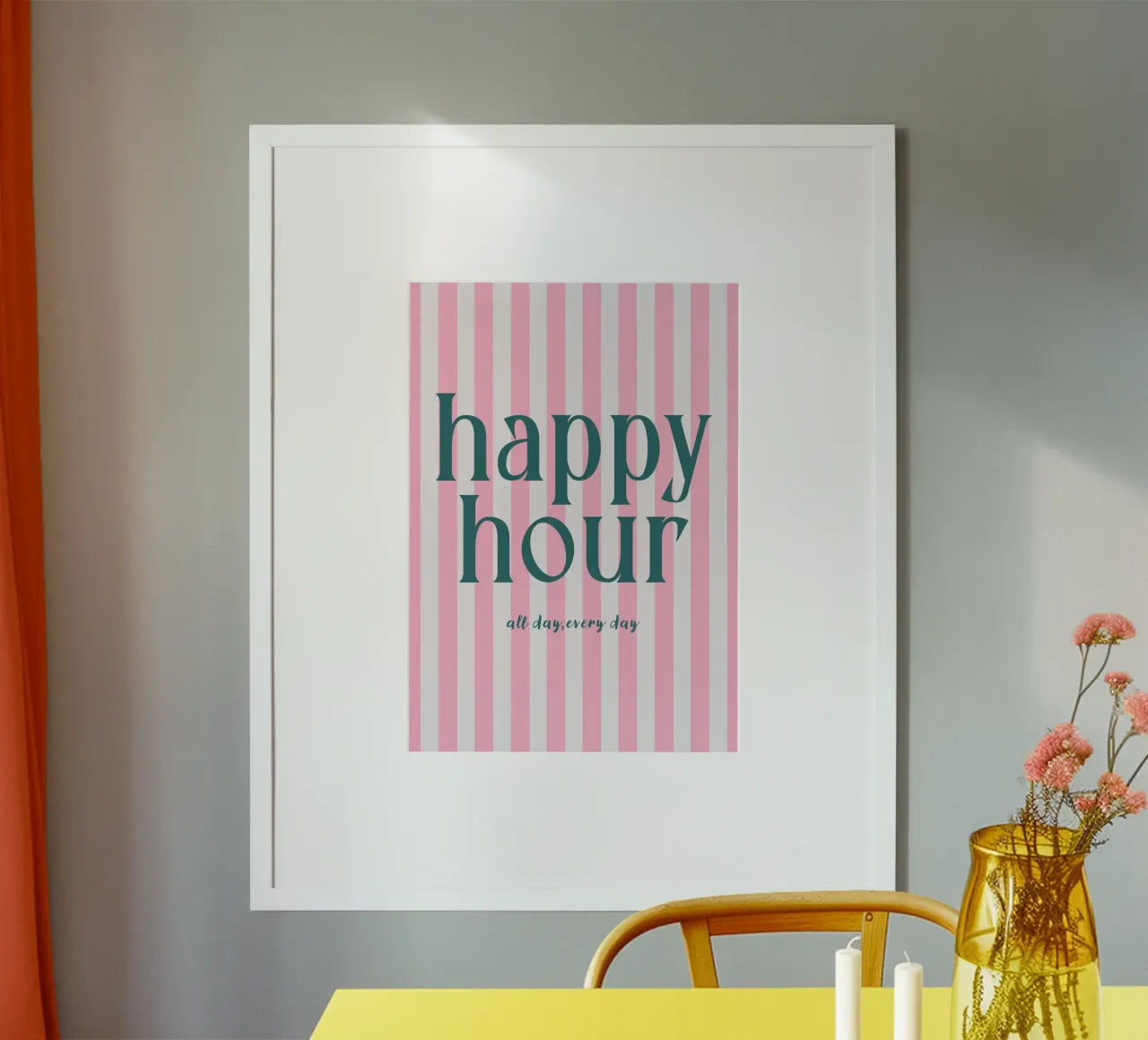 Happy Hour All Day Every Day poster con telaio in legno da Attaboy Dsgn
