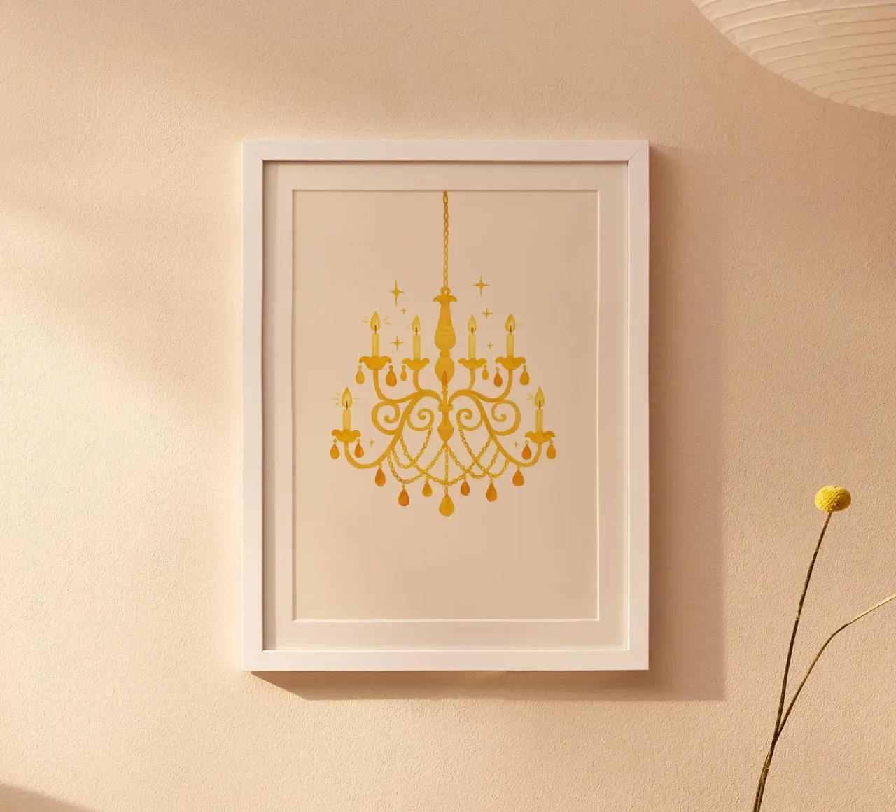 Gele kroonluchter Art Print - Elegant & Minimalistisch Aquarel poster van vintagepod