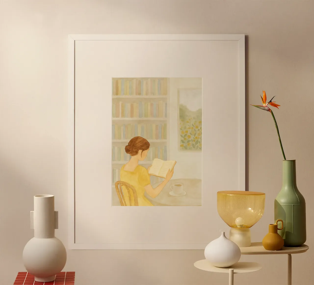 Momento di lettura tranquilla - Accogliente acquerello da biblioteca poster da vintagepod
