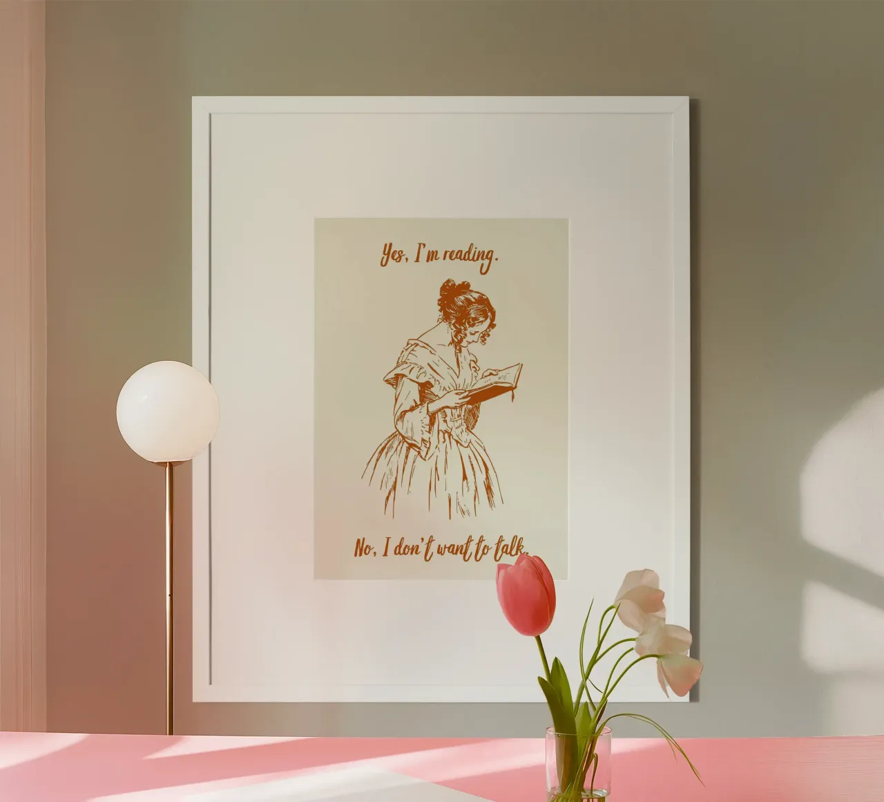 "Sì, sto leggendo. No, non voglio parlare". - Arte d'epoca poster con telaio in legno da vintagepod
