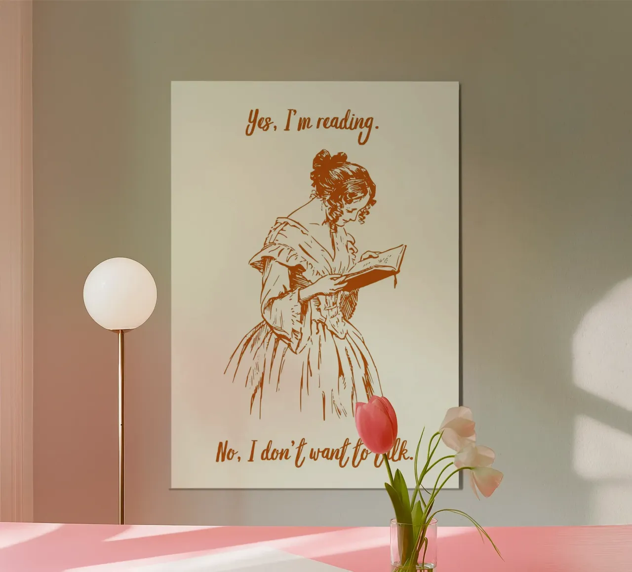 "Sì, sto leggendo. No, non voglio parlare". - Arte d'epoca poster con telaio in legno da vintagepod