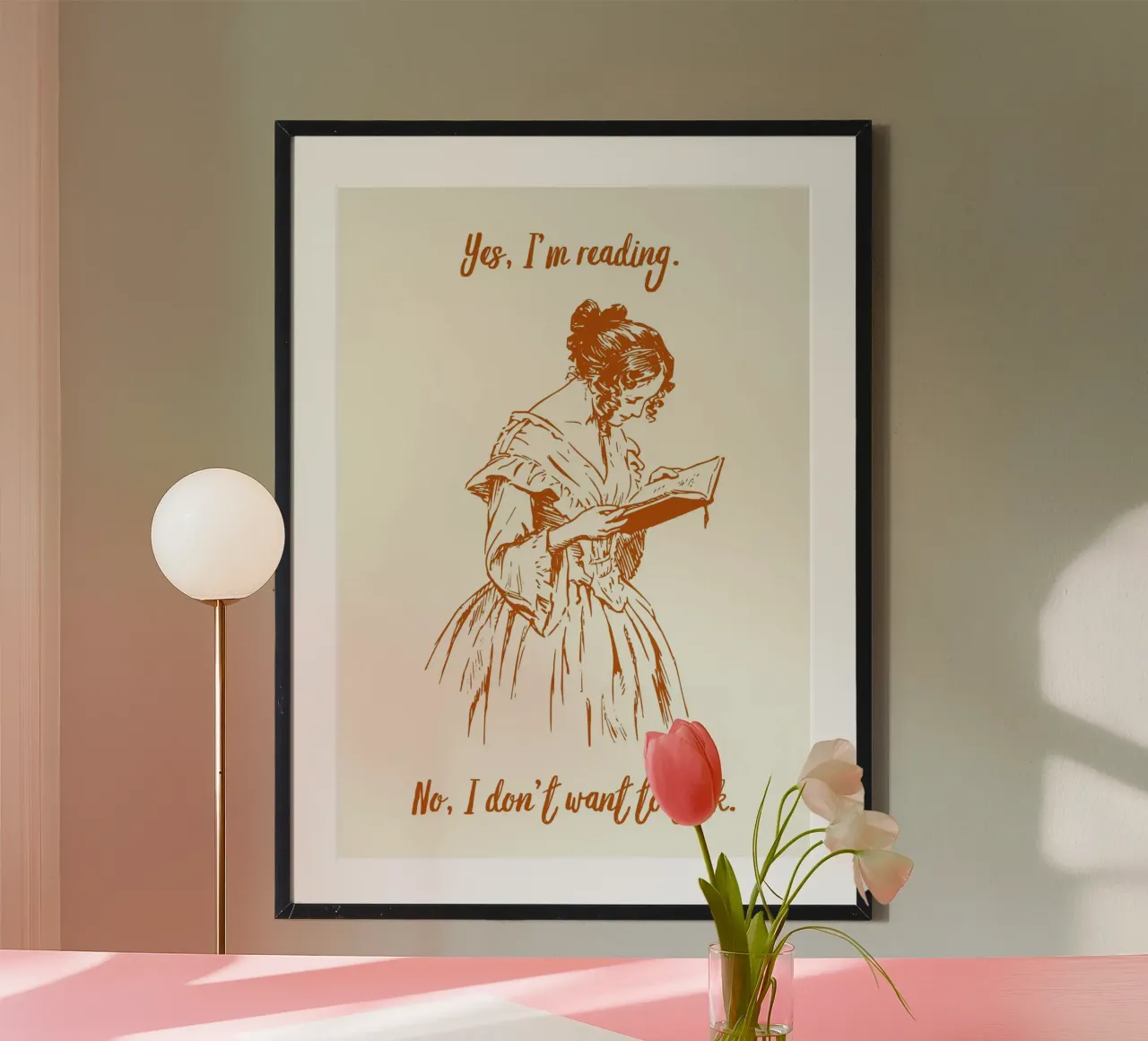 "Sì, sto leggendo. No, non voglio parlare". - Arte d'epoca poster con telaio in legno da vintagepod