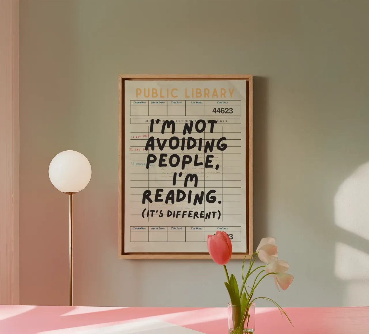 "I'm Not Avoiding People" - Library Card Poster canvas with Floater frame by vintagepod