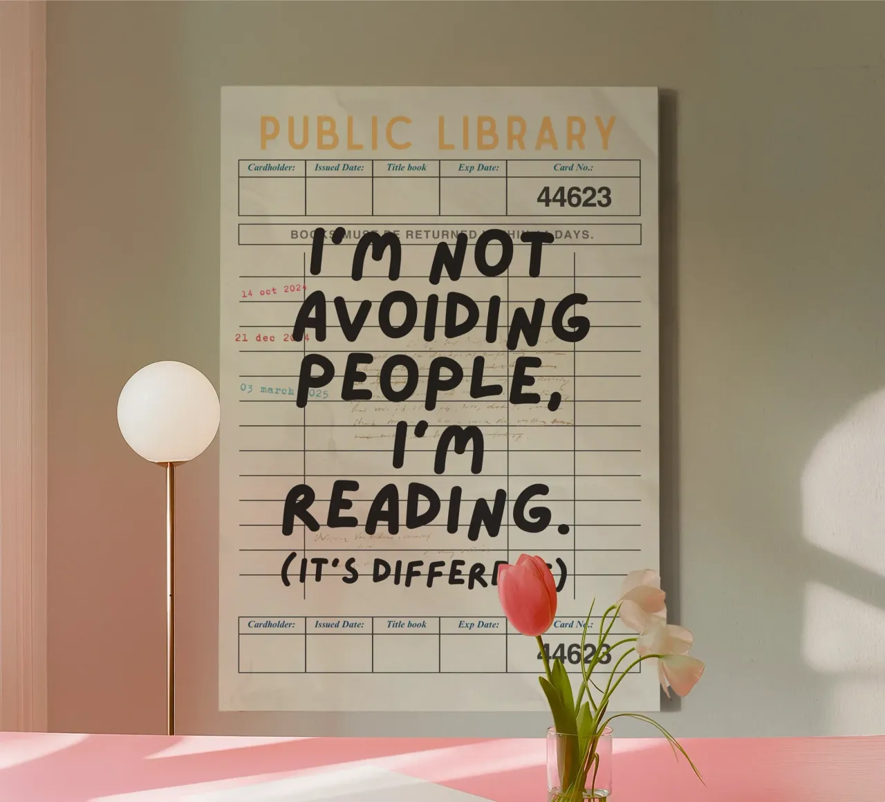 "I'm Not Avoiding People" - Library Card Poster canvas with Floater frame by vintagepod