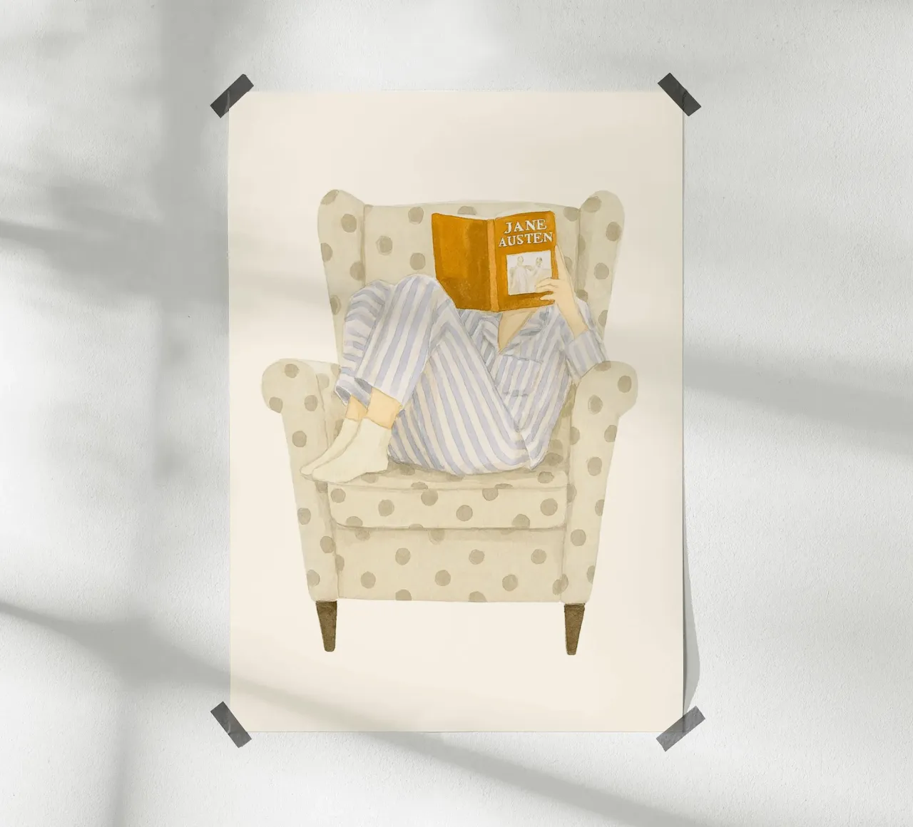 Gemütliche Jane Austen Lesung - Aquarell Kunstdruck Poster von vintagepod