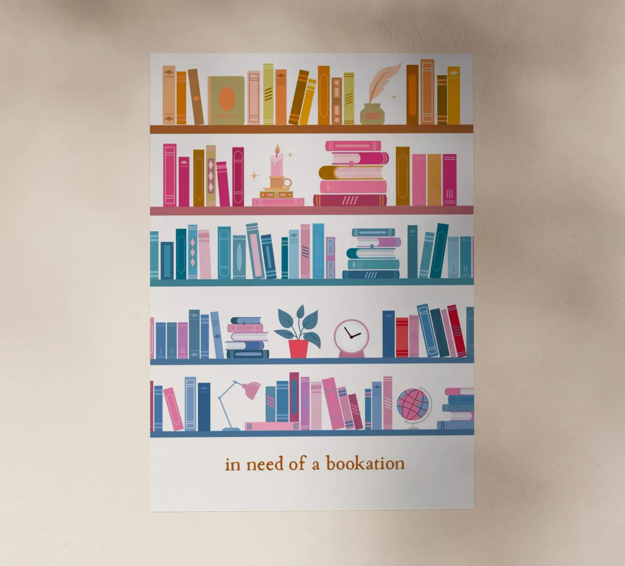 "In Need of a Bookation" - Stampa d'arte colorata su libreria pellicola backlit da vintagepod
