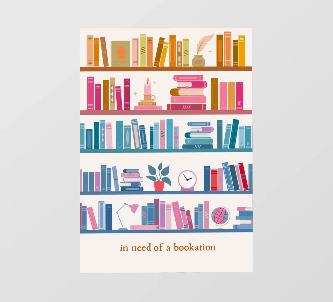 "In Need of a Bookation" - Stampa d'arte colorata su libreria pellicola backlit da vintagepod