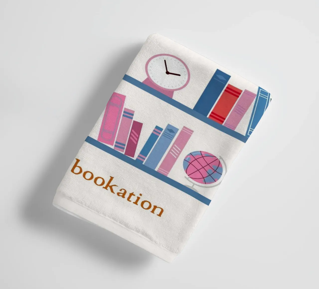 "In Need of a Bookation" - Colorful Bookshelf Art Print towel by vintagepod