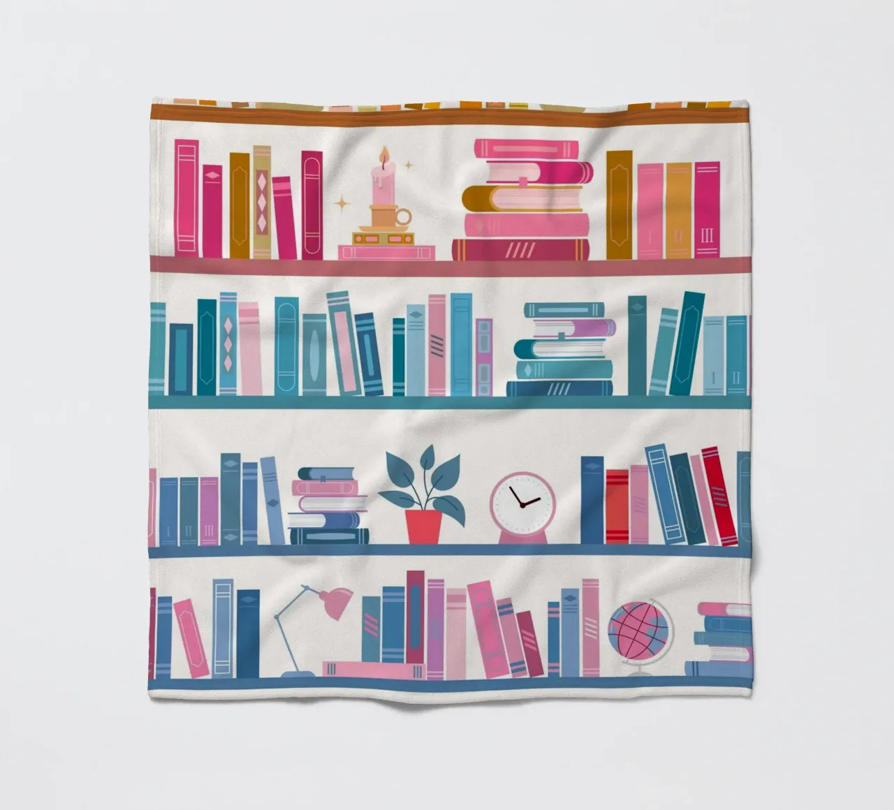 "In Need of a Bookation" - Colorful Bookshelf Art Print fleece blanket by vintagepod