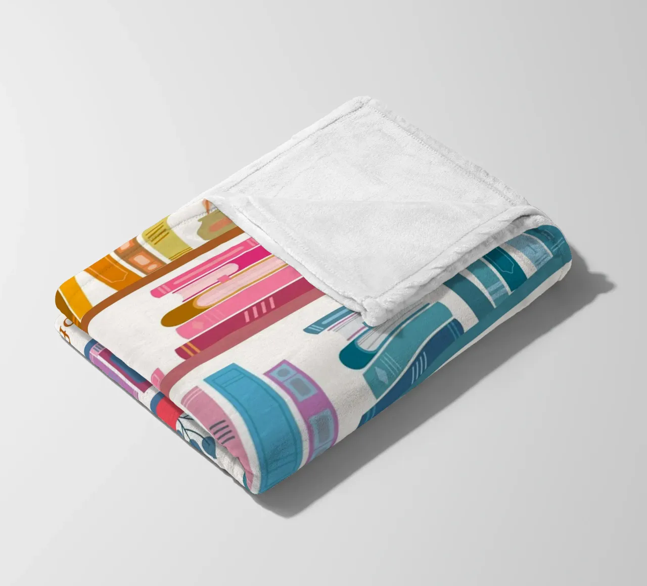 "In Need of a Bookation" - Colorful Bookshelf Art Print fleece blanket by vintagepod