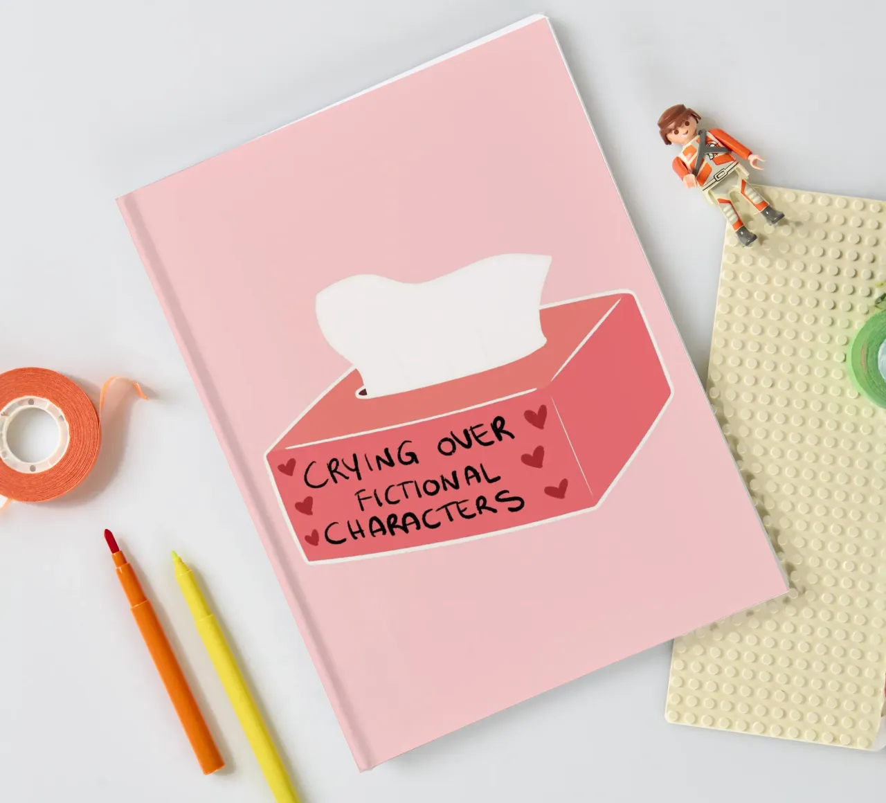 "Crying Over Fictional Characters" - Pink Art Print notebook by vintagepod