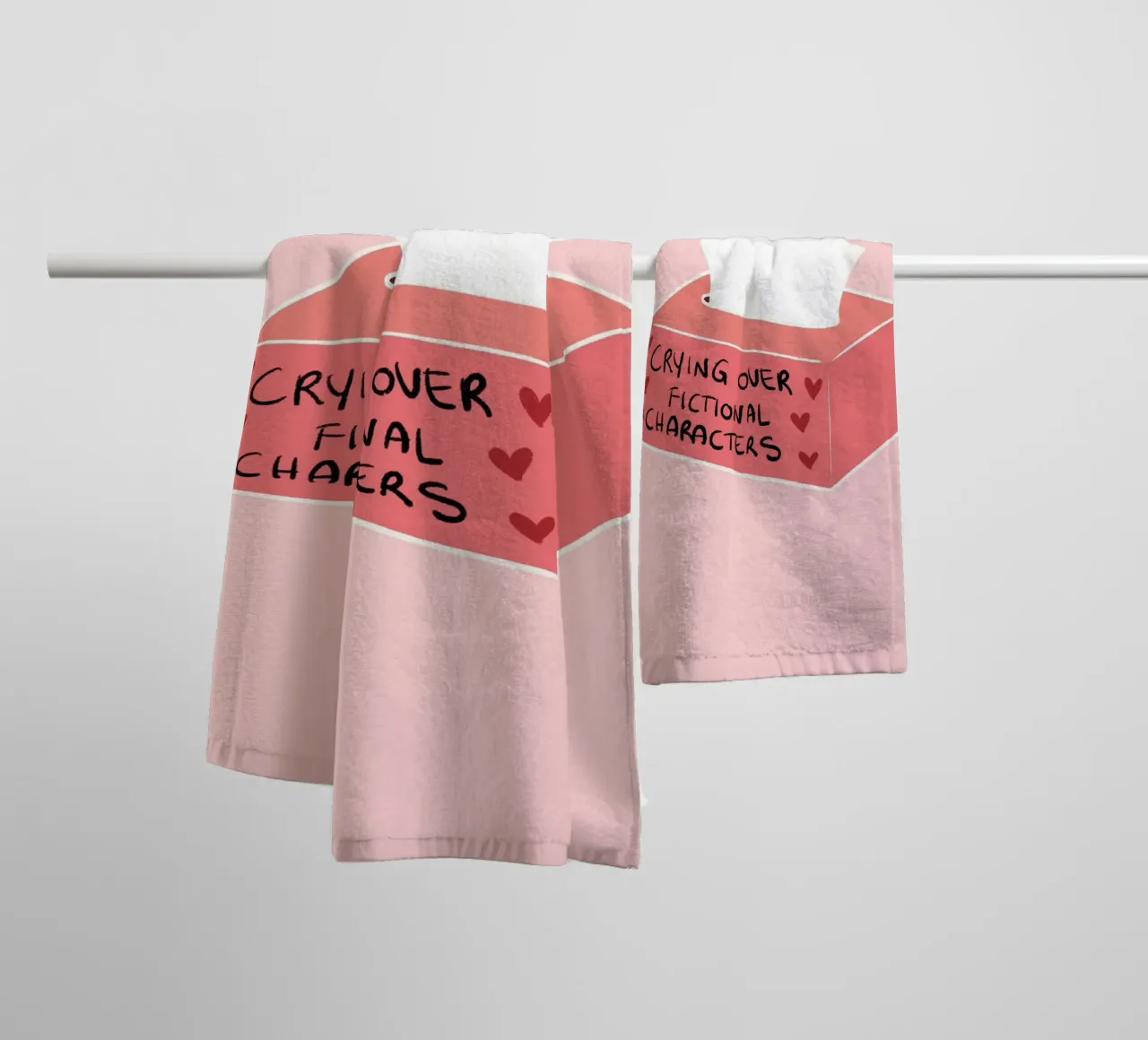 "Crying Over Fictional Characters" - Pink Art Print towel by vintagepod