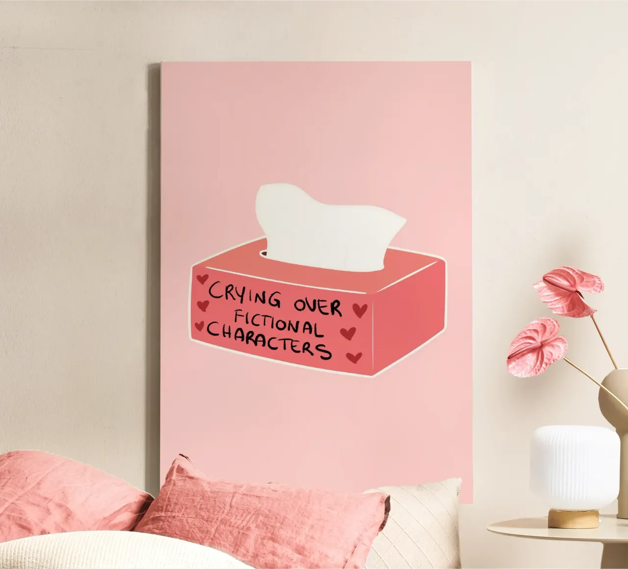 "Crying Over Fictional Characters" - Pink Art Print canvas with Floater frame by vintagepod