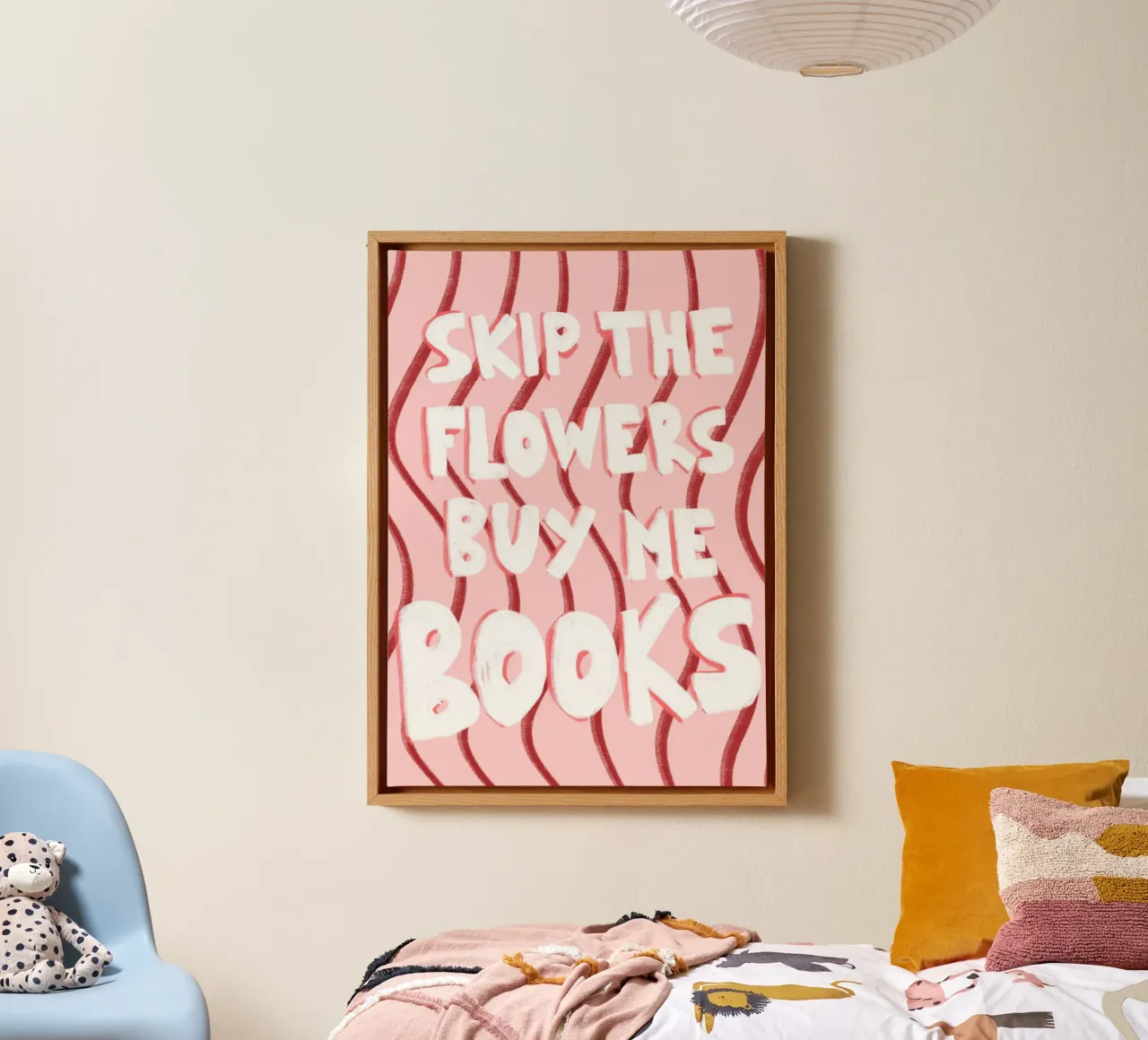 "Skip the Flowers, Buy Me Books" - Bold Art Print canvas with Floater frame by vintagepod