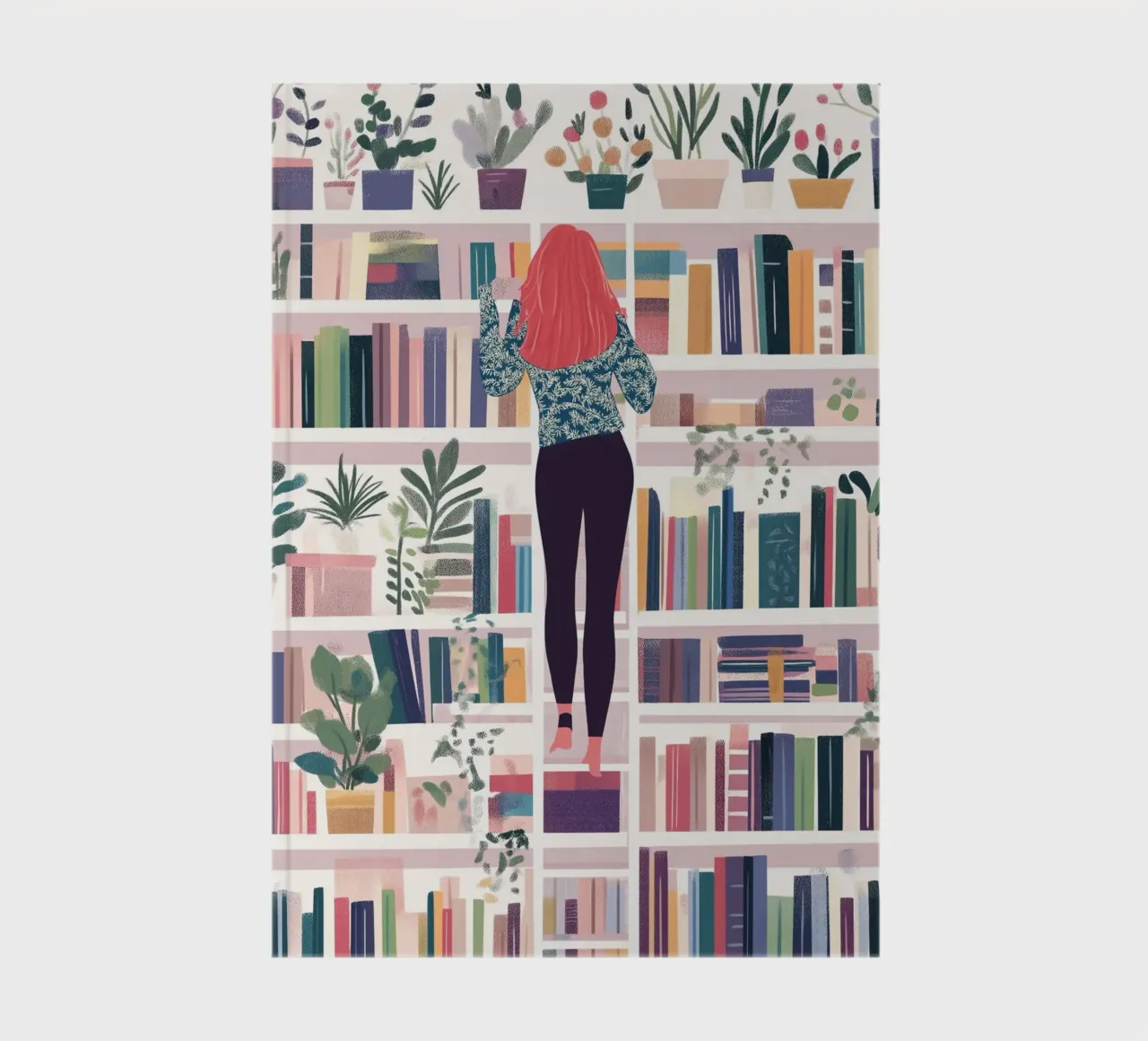 Girl on a Bookshelf - Colorful Library Art Print notebook by vintagepod