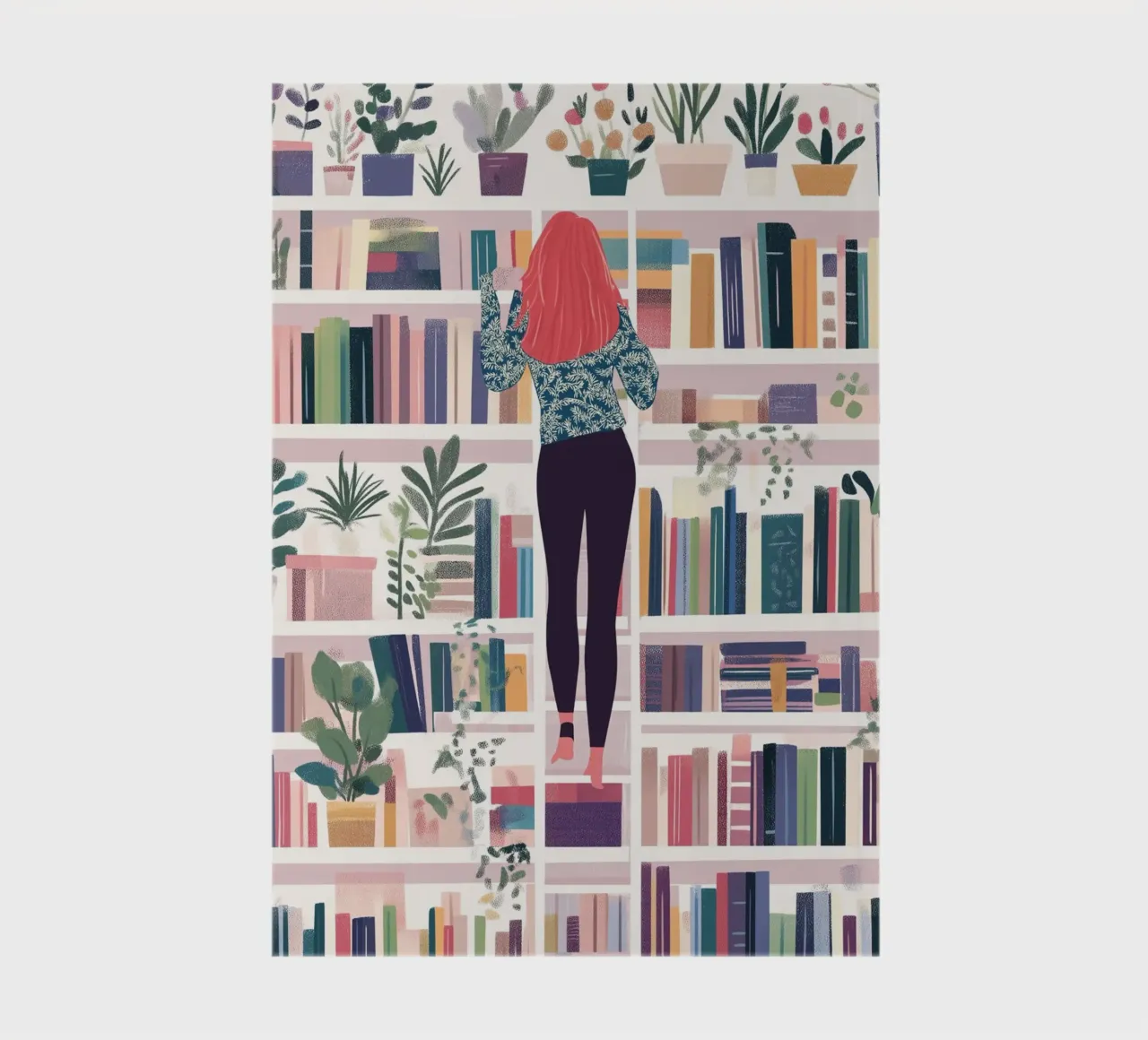 Girl on a Bookshelf - Colorful Library Art Print notebook by vintagepod
