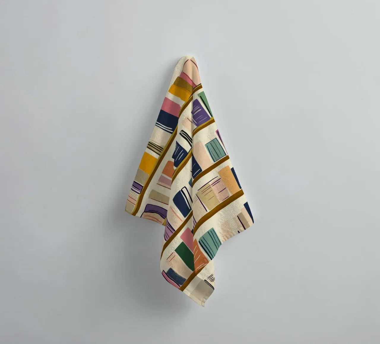 Colorful Bookshelf - Abstract Folk Art Print towel by vintagepod