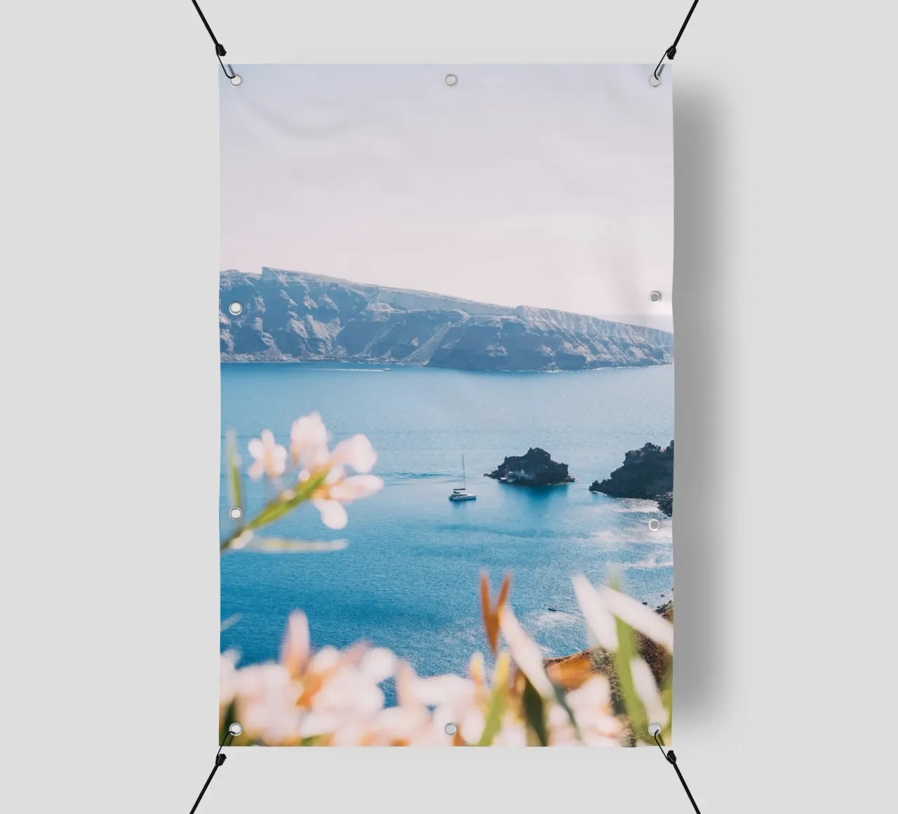 Sailboat in Santorini | Mediterranean sea view telo in pvc da patiphotography