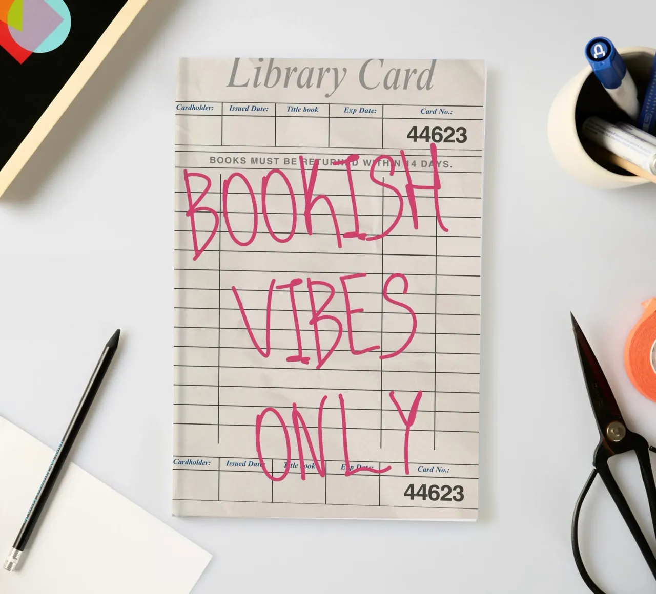 "Bookish Vibes Only" - Library Card Poster notebook by vintagepod