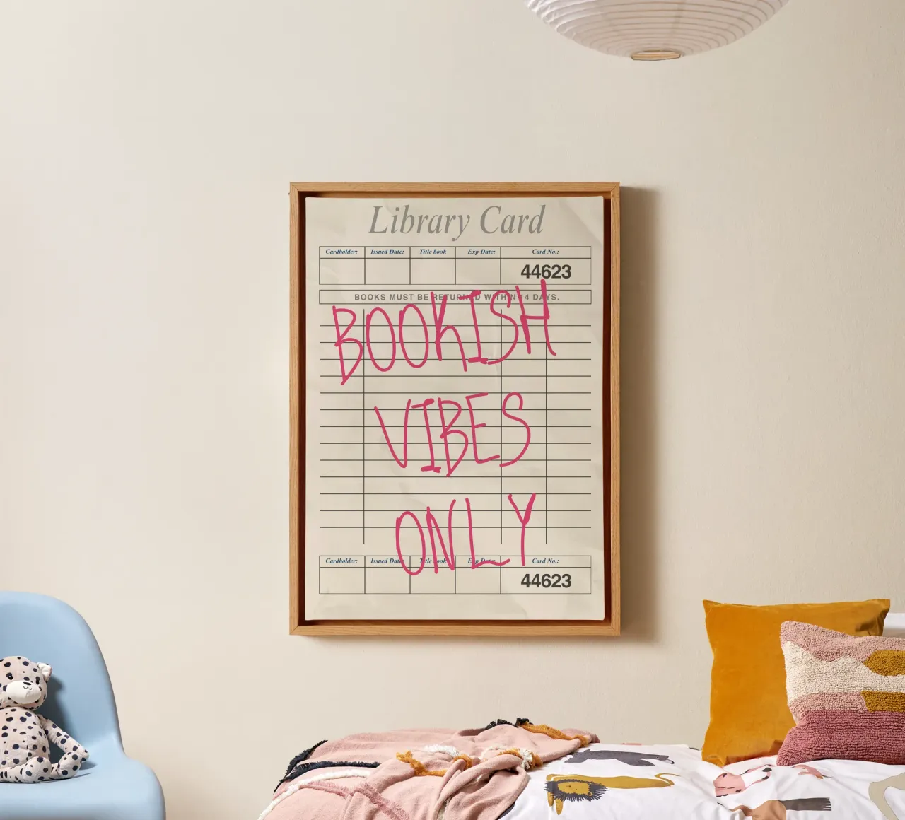 "Bookish Vibes Only" - Library Card Poster canvas with Floater frame by vintagepod