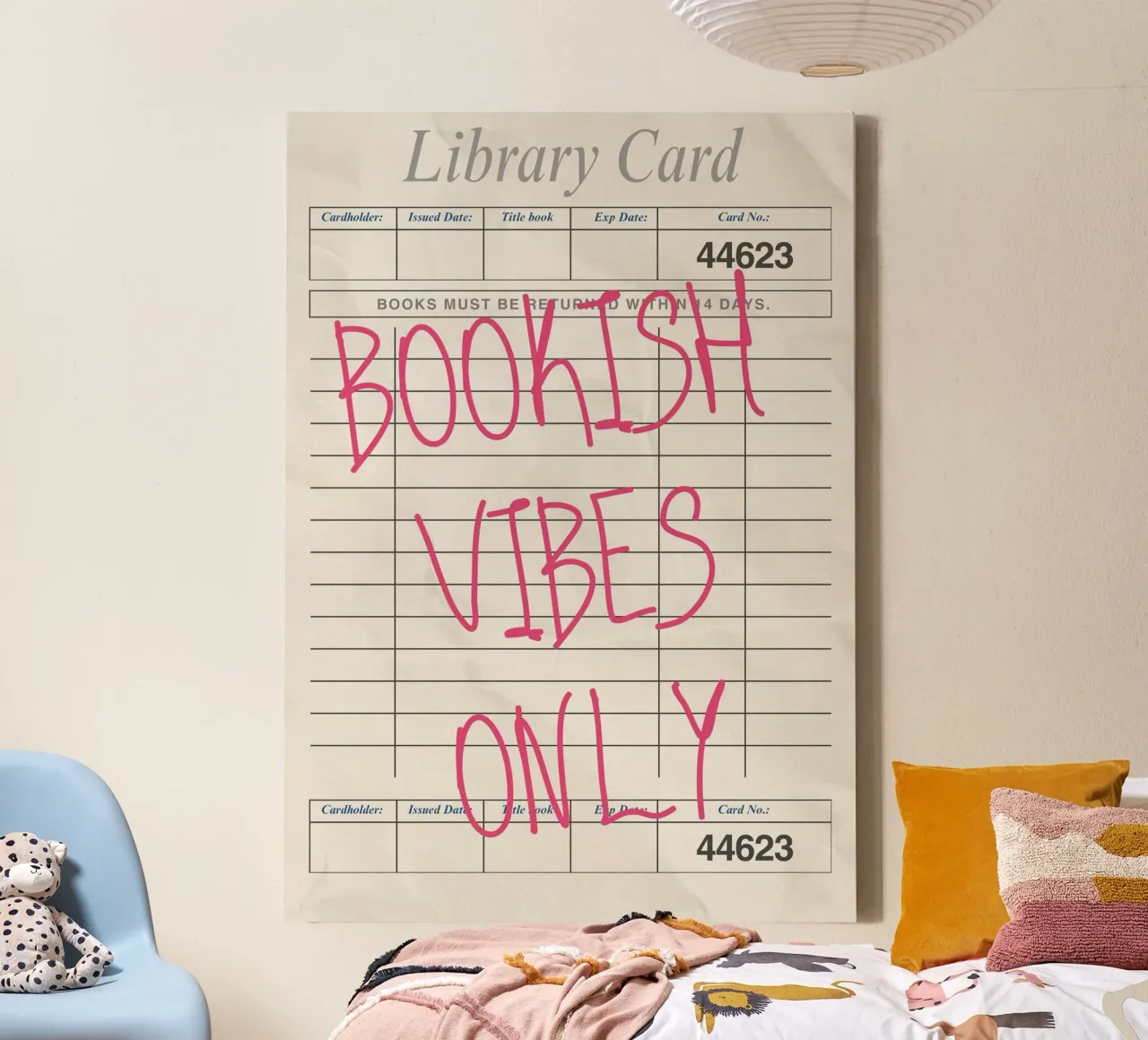 "Bookish Vibes Only" - Library Card Poster canvas with Floater frame by vintagepod