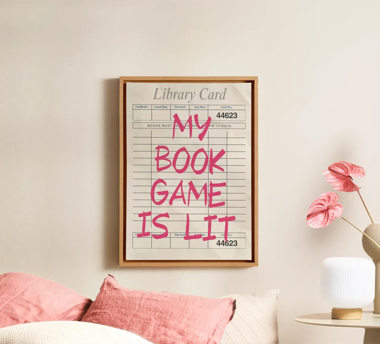 "My Book Game Is Lit" - Funny Library Card Poster canvas with Floater frame by vintagepod